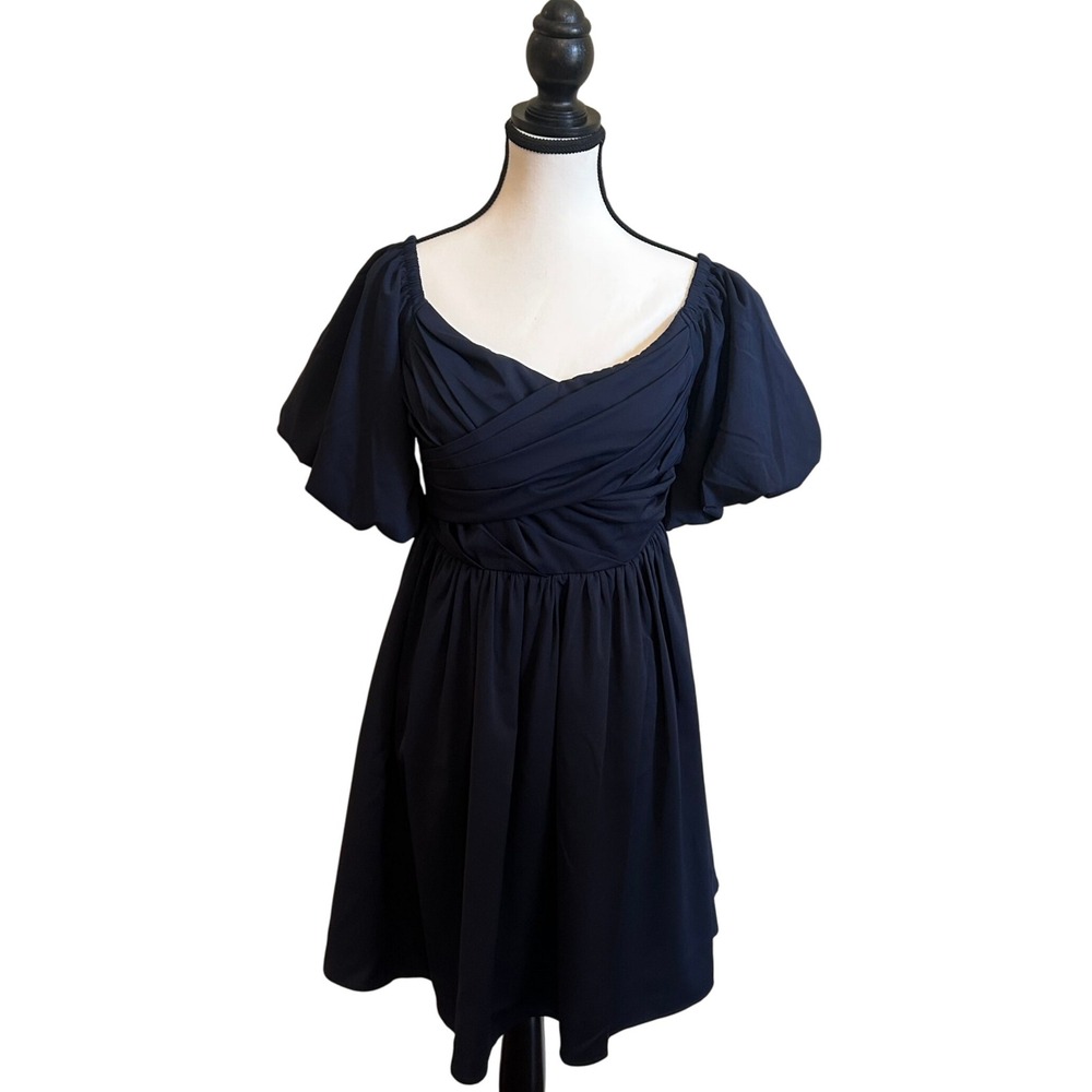 Entro Navy Blue Mini Dress Smocked‎ Empire Waist Short Sleeve Cocktail Party